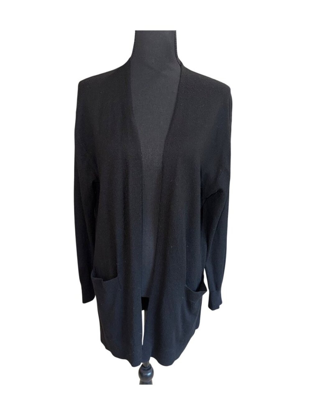 Luxury Cashmere Blend Black Open-Front Cardigan Pockets M Quiet Luxury Money - Picture 2 of 9